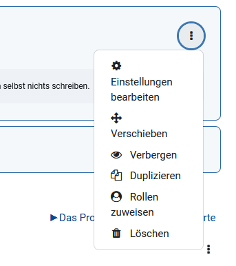 Screenshot des Aktivitäten bearbeiten Menüs