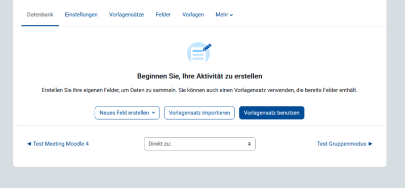 Screenshot der Datenbank Aktivität in Moodle