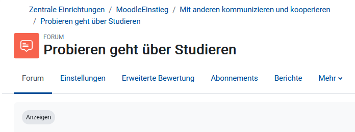 Screenshot des Aktivitätenmenüs